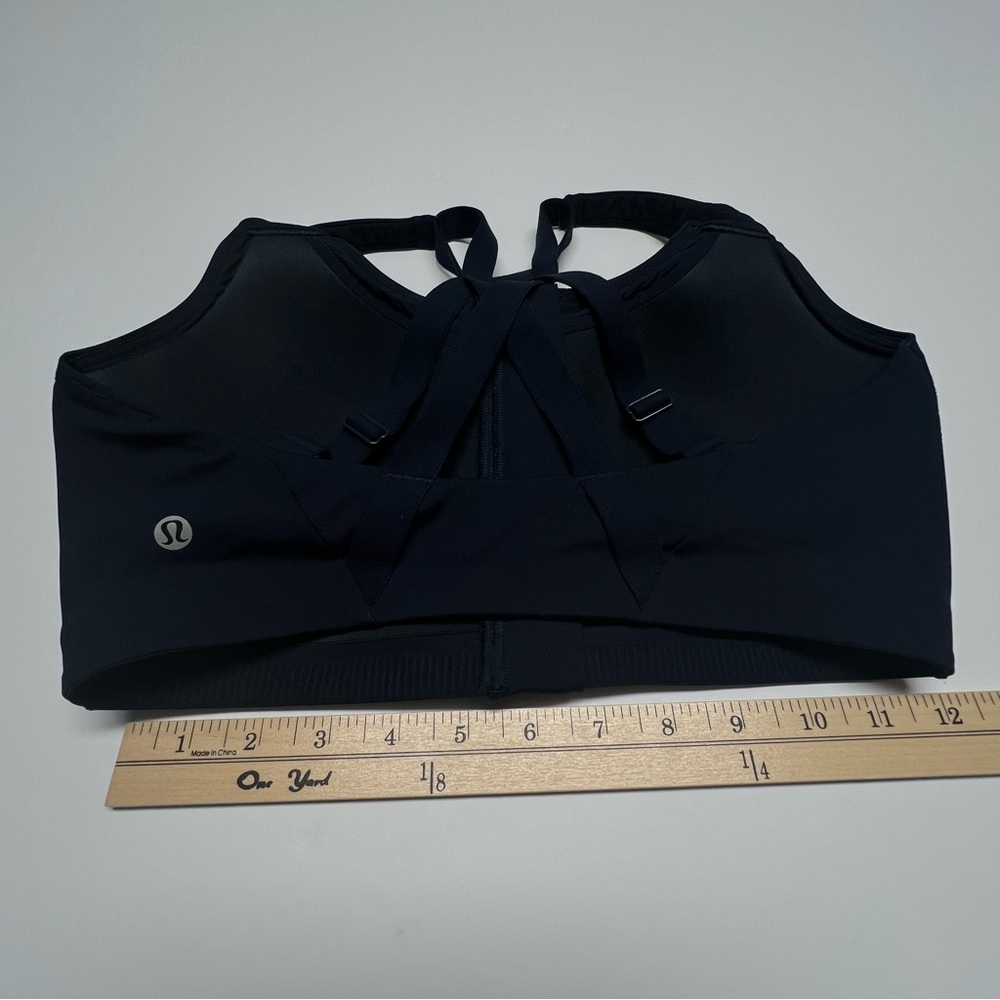 LULULEMON Dark Navy Zip Front Sports Bra Strappy Back Medium Support No Size Tag - Picture 14 of 16